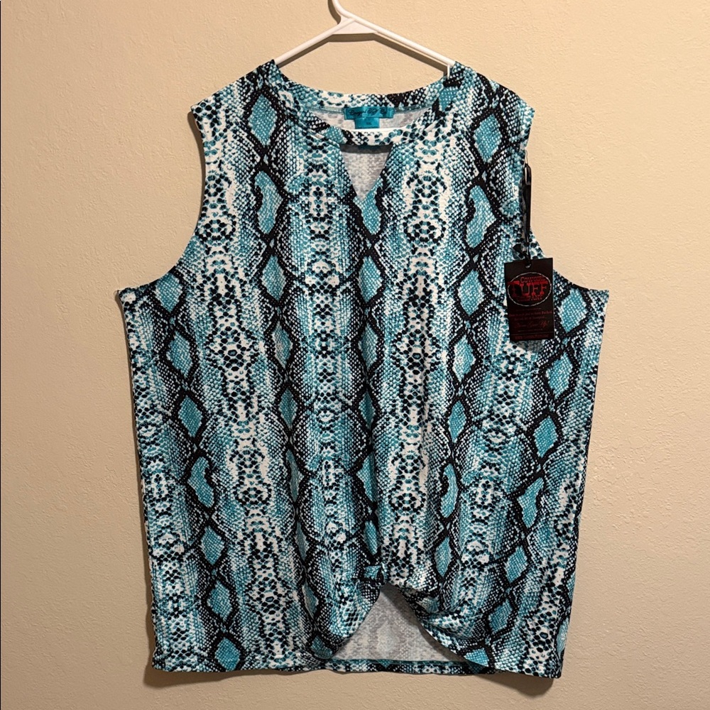Cowgirl Tuff Turquoise and Black Snake Print Tank Top